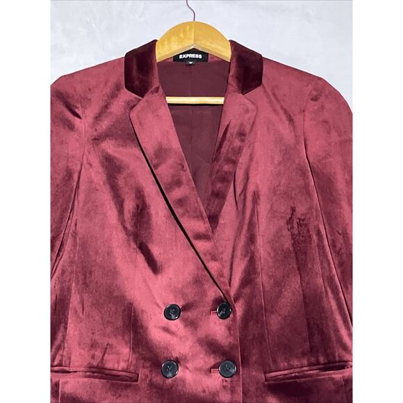 Express Velvet Blazer Double Breasted Womens XS Burgundy Red Holiday Formal - Picture 3 of 14